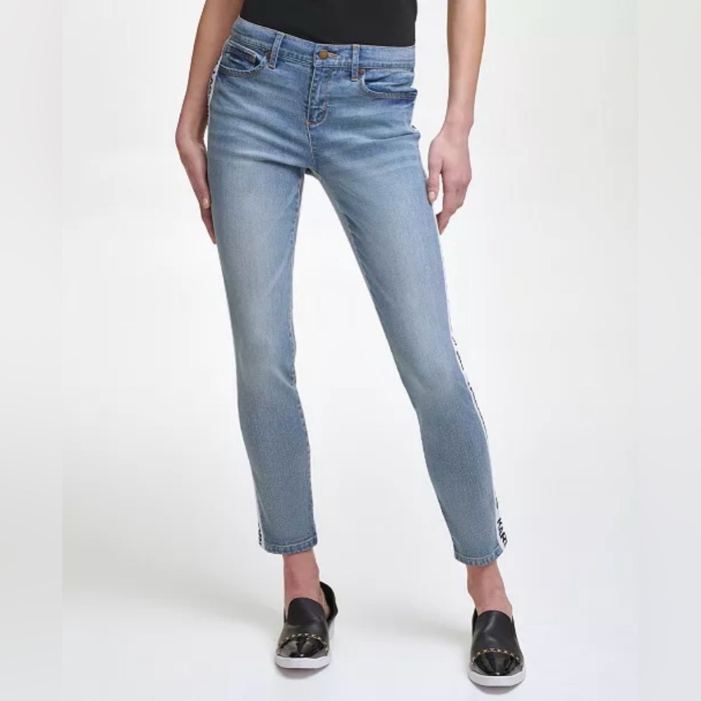 NWT. Karl Lagerfeld Paris Light Blue Skinny Jeans with Side Logo - Picture 2 of 6